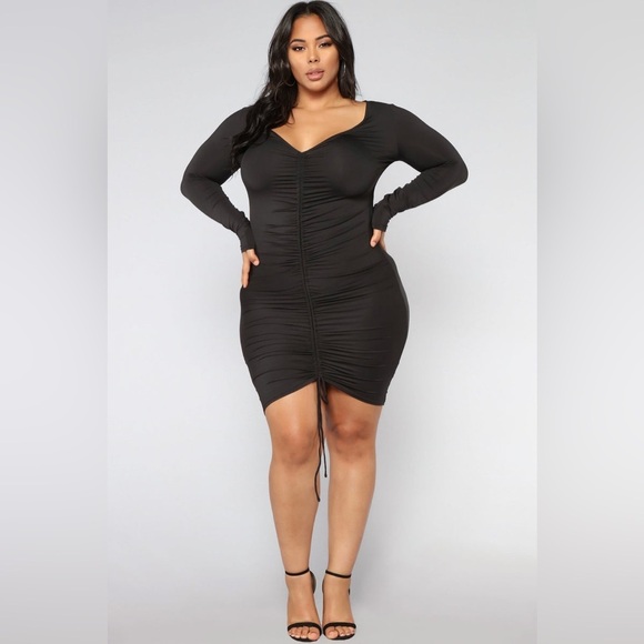 Fashion Nova Hong Kong Rushed Draw String Long Sleeve Black Dress Size L - Picture 4 of 11